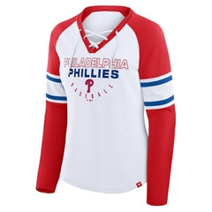 Philadelphia Phillies Fanatics Women's Blitz Package Raglan Lace-Up V-Neck Long Sleeve T-Shirt - White/Red - Fanatics Online