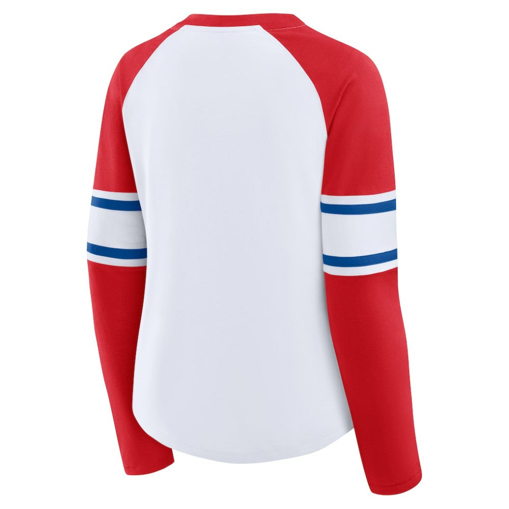 Philadelphia Phillies Fanatics Women's Blitz Package Raglan Lace-Up V-Neck Long Sleeve T-Shirt - White/Red - Fanatics Online