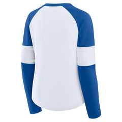 Los Angeles Dodgers Fanatics Women's Blitz Package Raglan Lace-Up V-Neck Long Sleeve T-Shirt - White/Royal - Fanatics Lifestyle