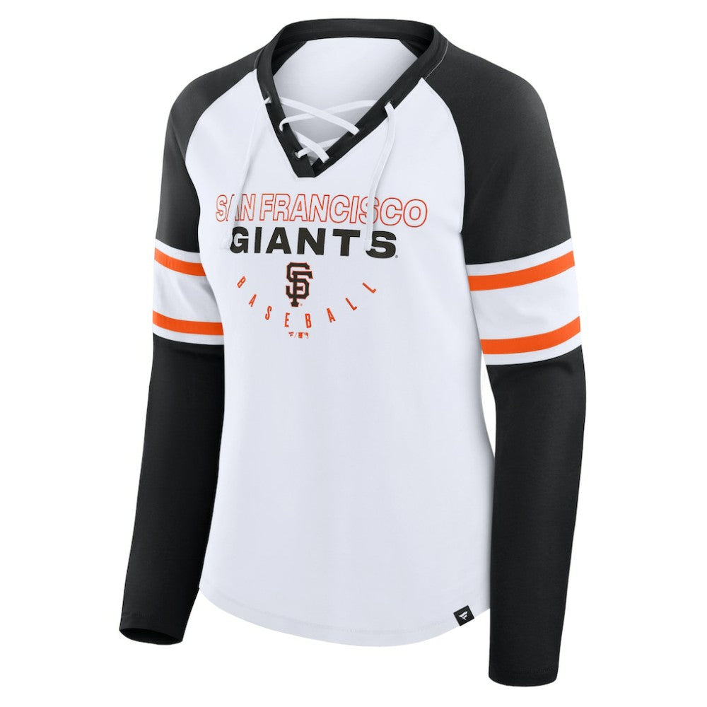 San Francisco Giants Fanatics Women's Blitz Package Raglan Lace-Up V-Neck Long Sleeve T-Shirt - White/Black - Fanatics Online