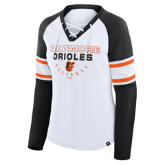 Baltimore Orioles Fanatics Women's Blitz Package Raglan Lace-Up V-Neck Long Sleeve T-Shirt - White/Black - Fanatics Discount