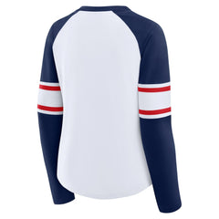 Atlanta Braves Fanatics Women's Blitz Package Raglan Lace-Up V-Neck Long Sleeve T-Shirt - White/Navy - Fanatics Discount