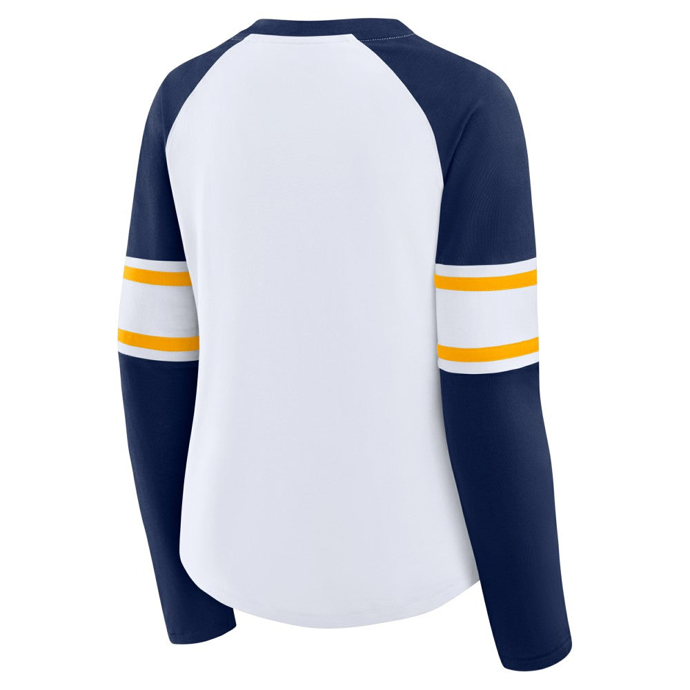 Milwaukee Brewers Fanatics Women's Blitz Package Raglan Lace-Up V-Neck Long Sleeve T-Shirt - White/Navy - Fanatics Sale