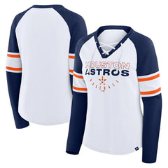 Houston Astros Fanatics Women's Blitz Package Raglan Lace-Up V-Neck Long Sleeve T-Shirt - White/Navy - Fanatics Discount