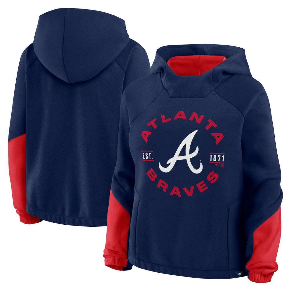 Atlanta Braves Fanatics Women's Oversized Time to Win Pullover Hoodie - Navy - Fanatics on Sale