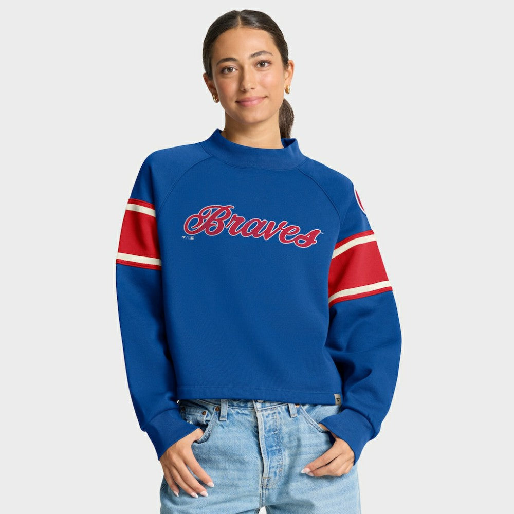 Atlanta Braves Fanatics Women's Oversized Toss Sweep Raglan Pullover Sweatshirt - Royal - Fanatics Sale