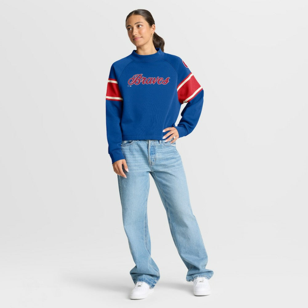 Atlanta Braves Fanatics Women's Oversized Toss Sweep Raglan Pullover Sweatshirt - Royal - Fanatics Sale