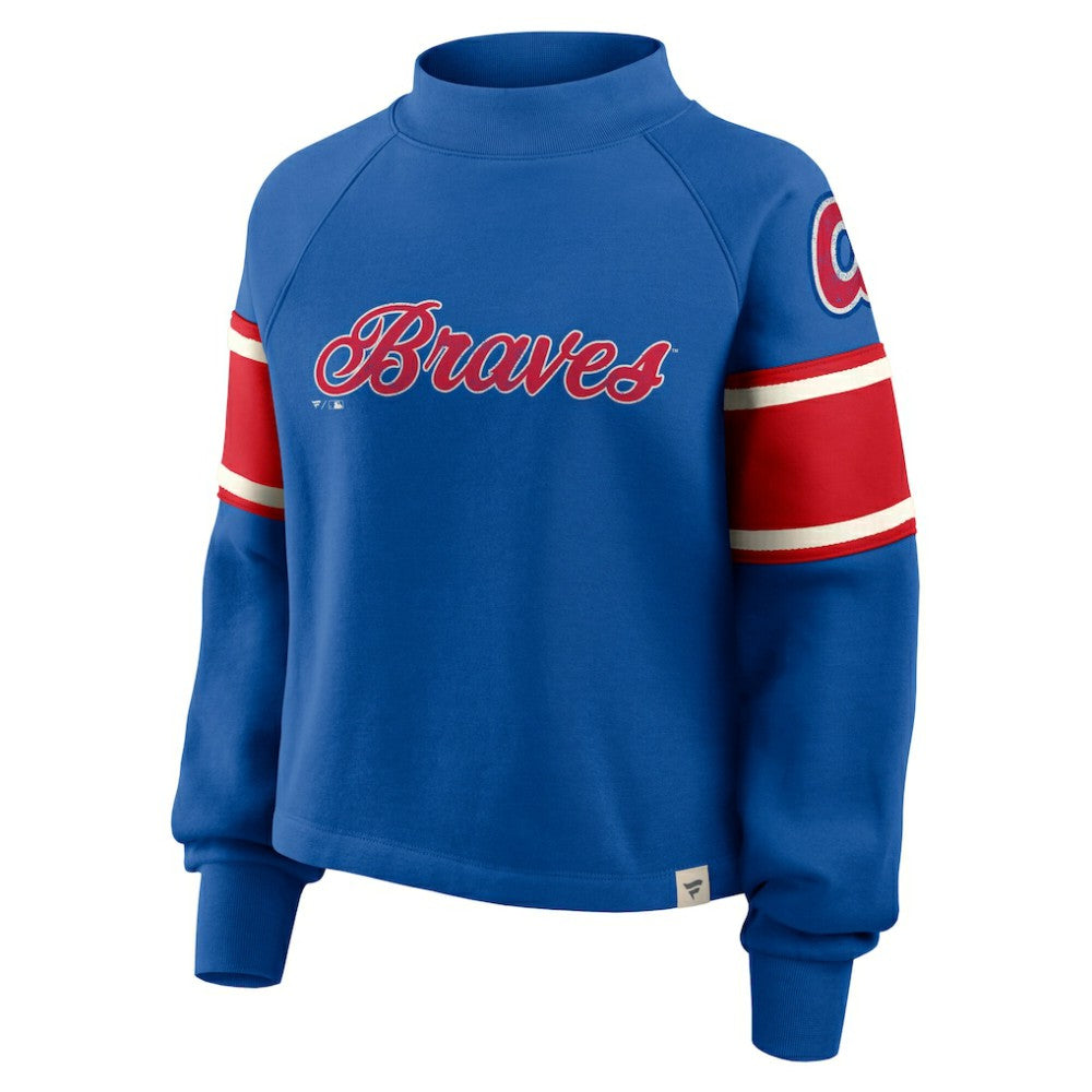Atlanta Braves Fanatics Women's Oversized Toss Sweep Raglan Pullover Sweatshirt - Royal - Fanatics Sale
