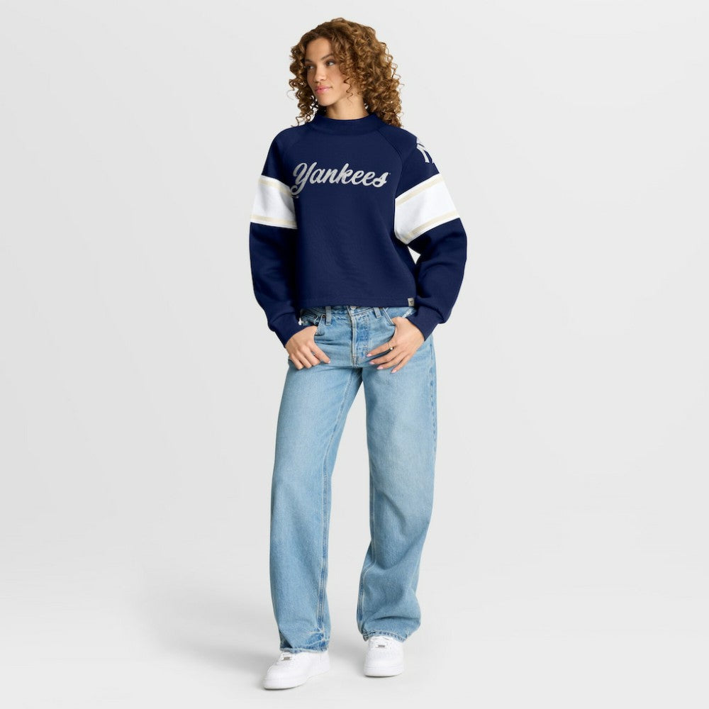 New York Yankees Fanatics Women's Oversized Toss Sweep Raglan Pullover Sweatshirt - Navy - Fanatics Lifestyle