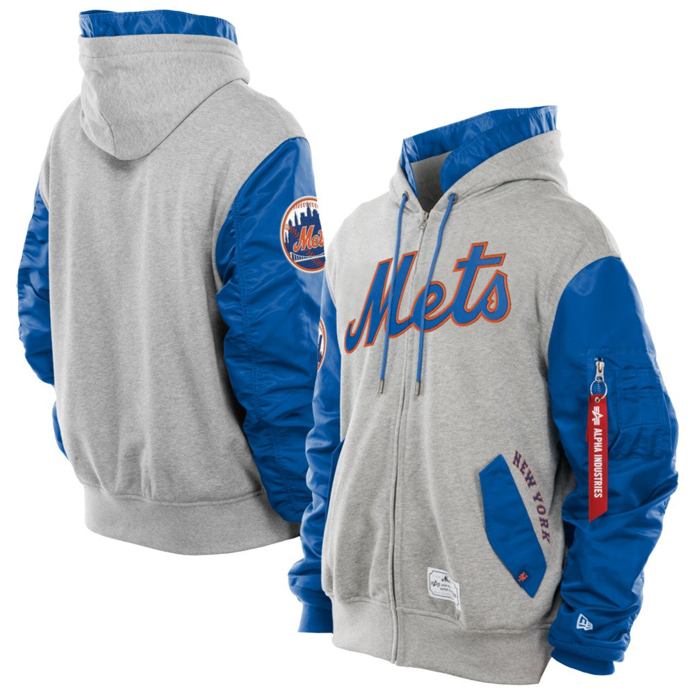 New York Mets New Era x Alpha Industries MA-1 Full-Zip Hoodie Jacket - Royal/Grey - New Era Online
