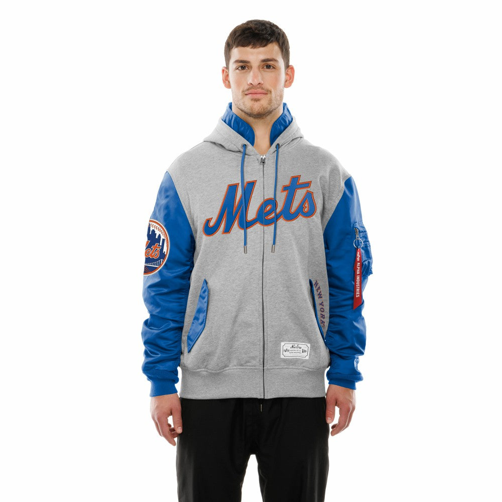New York Mets New Era x Alpha Industries MA-1 Full-Zip Hoodie Jacket - Royal/Grey - New Era Online