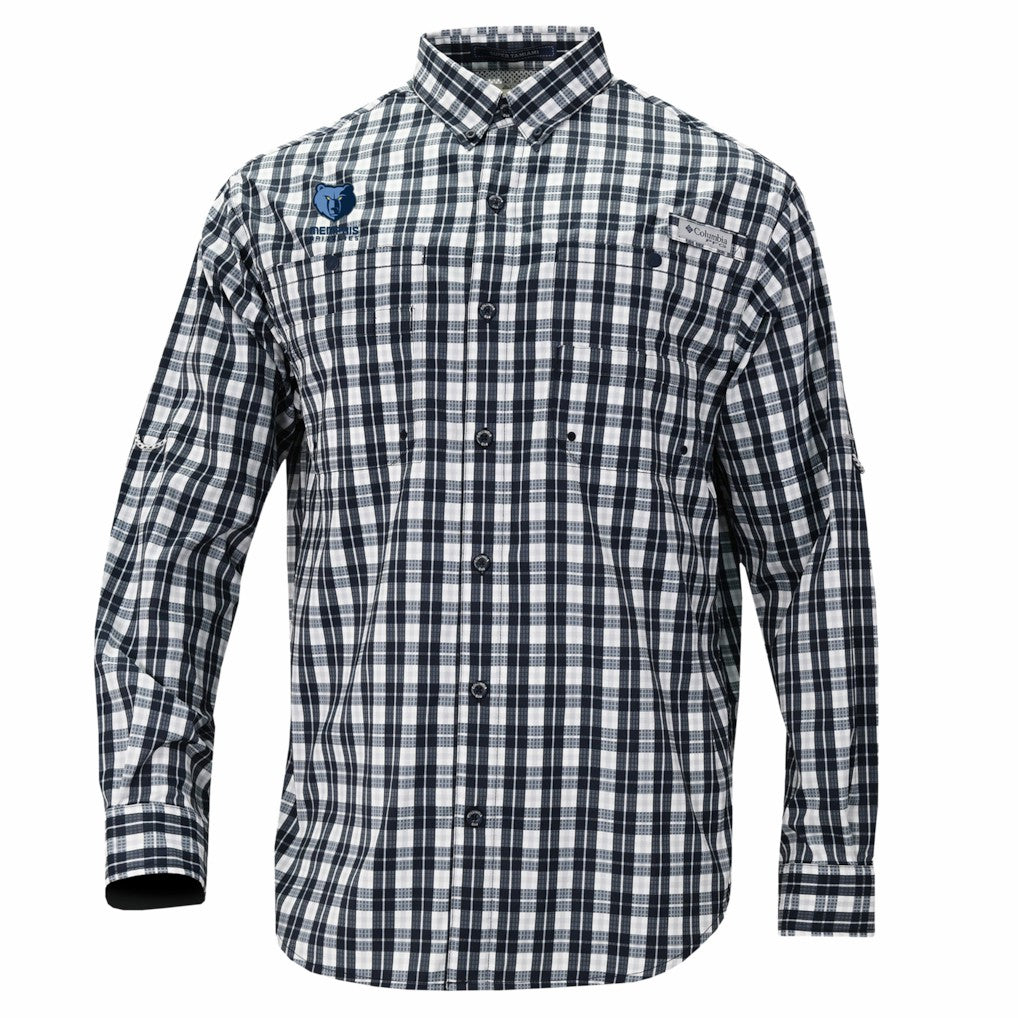 Memphis Grizzlies Super Tamiami Omni-Shade Long Sleeve Button-Down Shirt Navy | Columbia Lifestyle