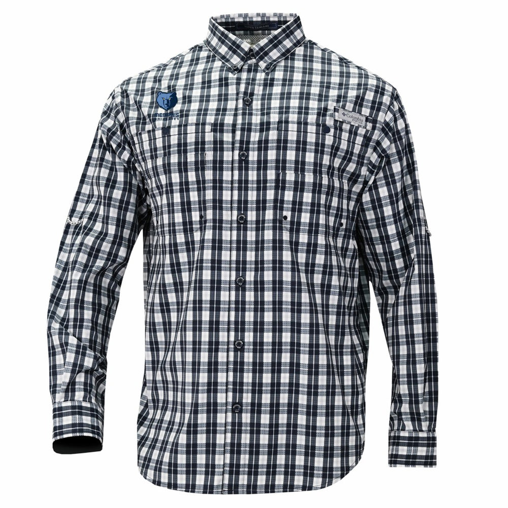 Memphis Grizzlies Super Tamiami Omni-Shade Long Sleeve Button-Down Shirt Navy | Columbia Lifestyle