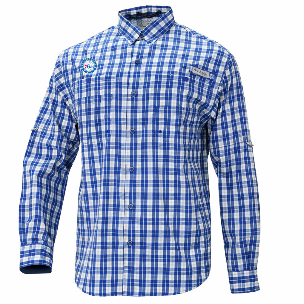Philadelphia 76ers Super Tamiami Omni-Shade Long Sleeve Button-Down Shirt Blue | Columbia US