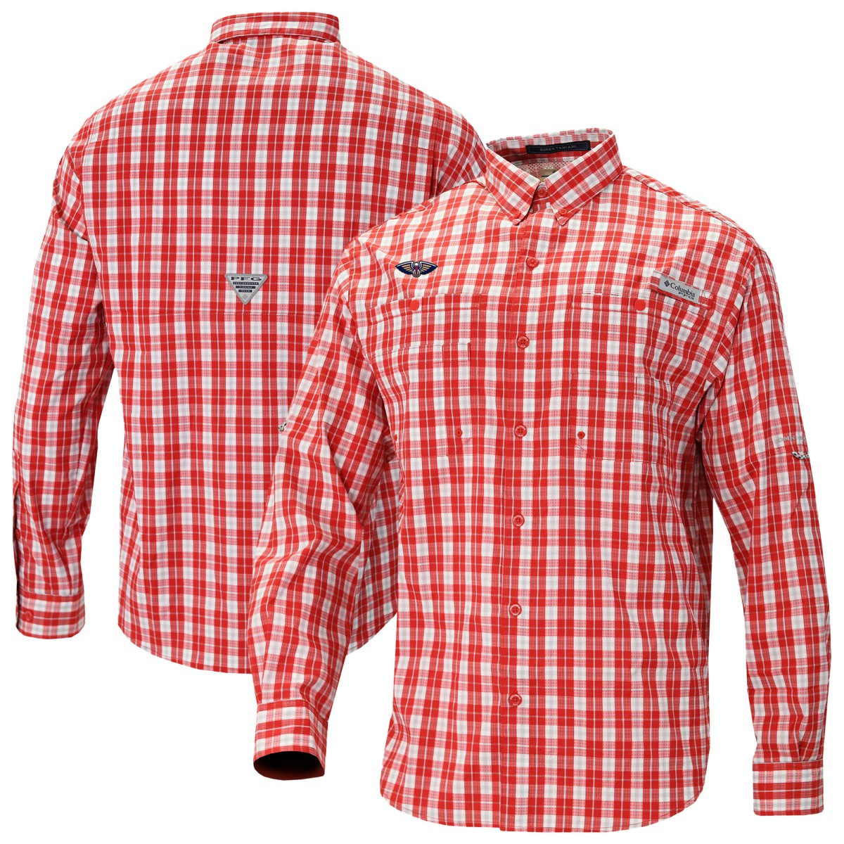 New Orleans Pelicans Super Tamiami Omni-Shade Long Sleeve Button-Down Shirt Red | Columbia outlet