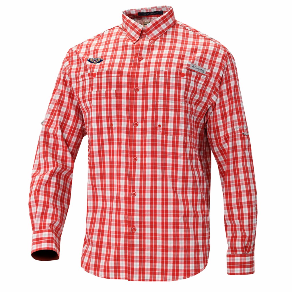 New Orleans Pelicans Super Tamiami Omni-Shade Long Sleeve Button-Down Shirt Red | Columbia outlet