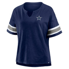 Fanatics Dallas Cowboys Women's Redzone Bling Stripe Sleeve Notch Neck T-Shirt Navy