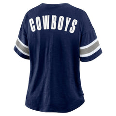 Fanatics Dallas Cowboys Women's Redzone Bling Stripe Sleeve Notch Neck T-Shirt Navy