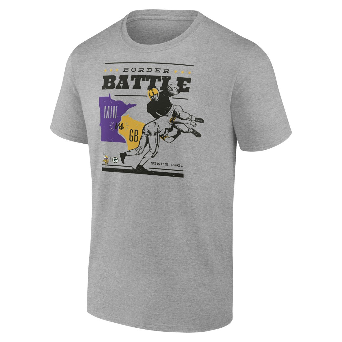 Minnesota Vikings vs. Green Bay Packers Battle Border T-Shirt Heather Gray