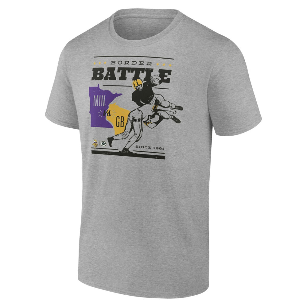 Minnesota Vikings vs. Green Bay Packers Battle Border T-Shirt Heather Gray