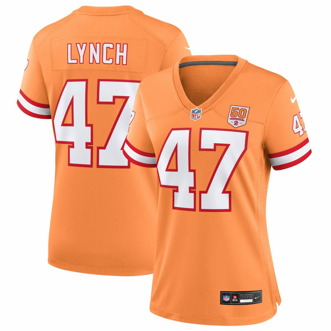 Nike John Lynch Tampa Bay Buccaneers Women's 50th Season Game Jersey Creamsicle