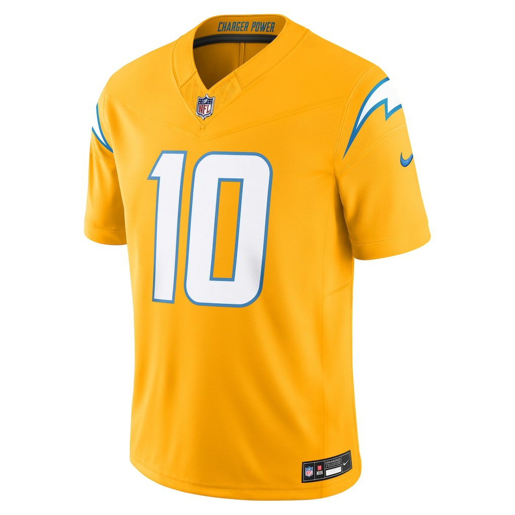 Nike Justin Herbert Los Angeles Chargers Alternate Charger Power Vapor F.U.S.E. Limited Jersey Gold