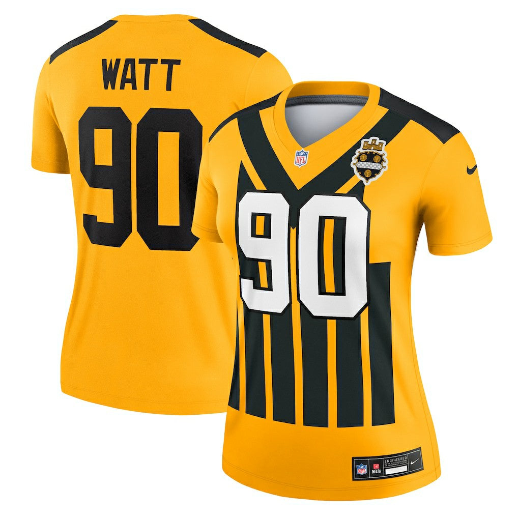 Nike T.J. Watt Pittsburgh Steelers Women's Alternate 1933 Throwback Legend Player Performance Top Gold