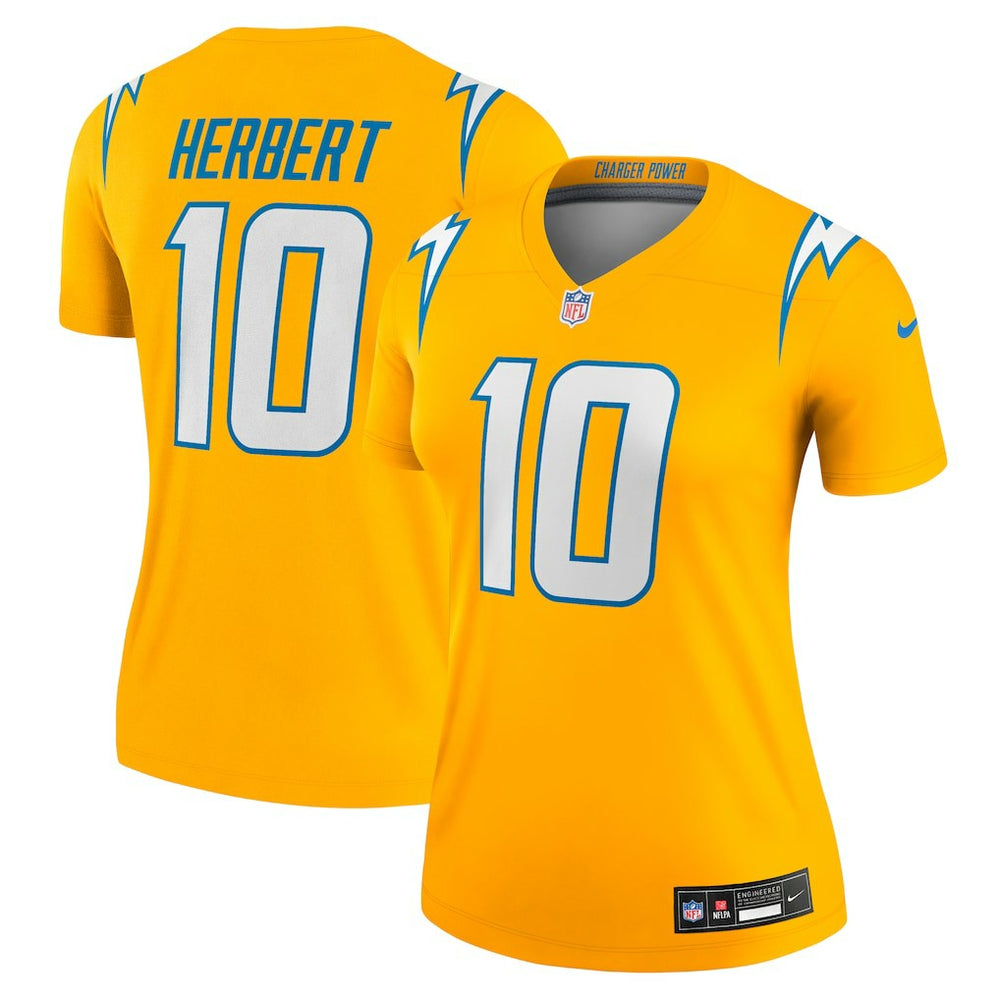 Nike Justin Herbert Los Angeles Chargers Women's Alternate Charger Power Legend Player Performance Top Gold