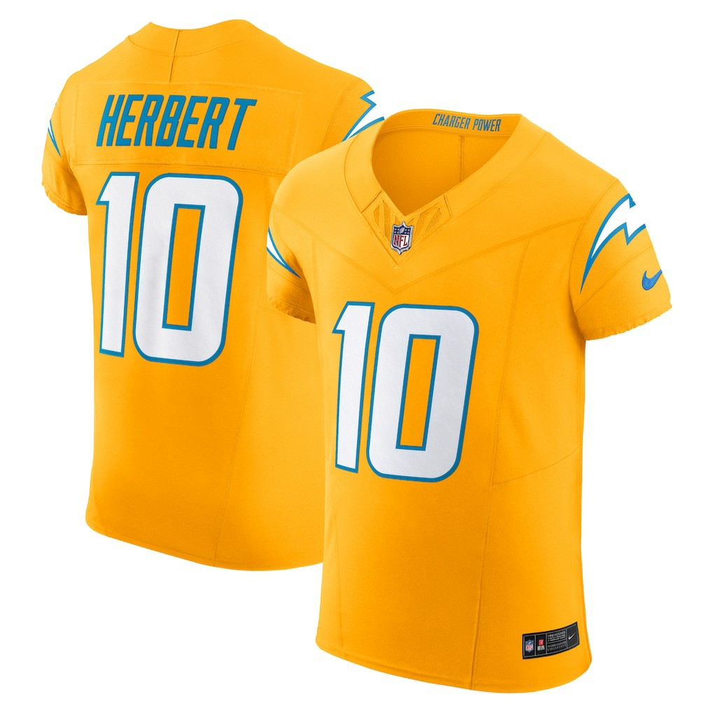 Nike Justin Herbert Los Angeles Chargers Alternate Charger Power Vapor F.U.S.E. Elite Jersey Gold