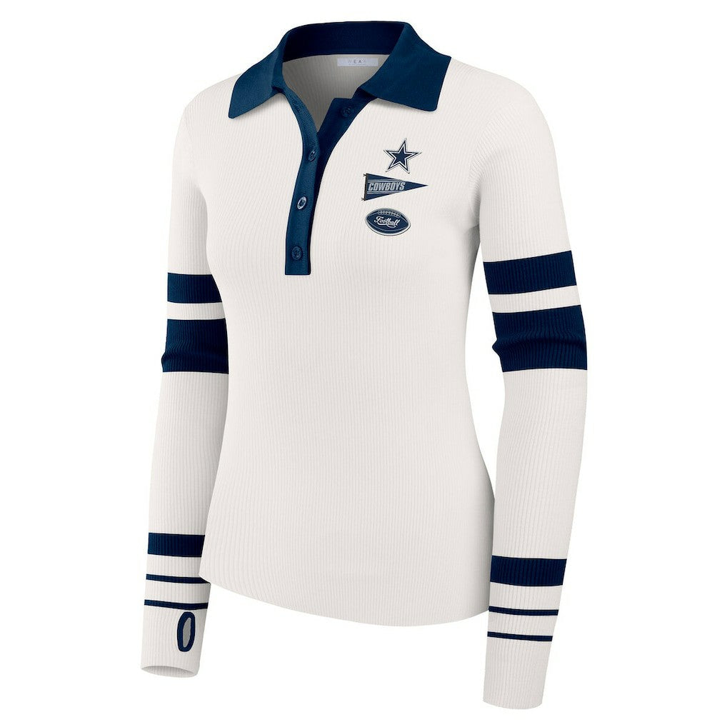 Dallas Cowboys WEAR by Erin Andrews Women's Ribbed Henley Polo Sweater White