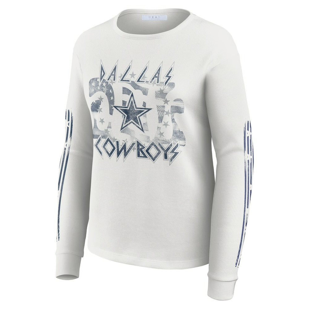 Dallas Cowboys WEAR by Erin Andrews Women's Graphic Waffle Long-Sleeve T-Shirt White