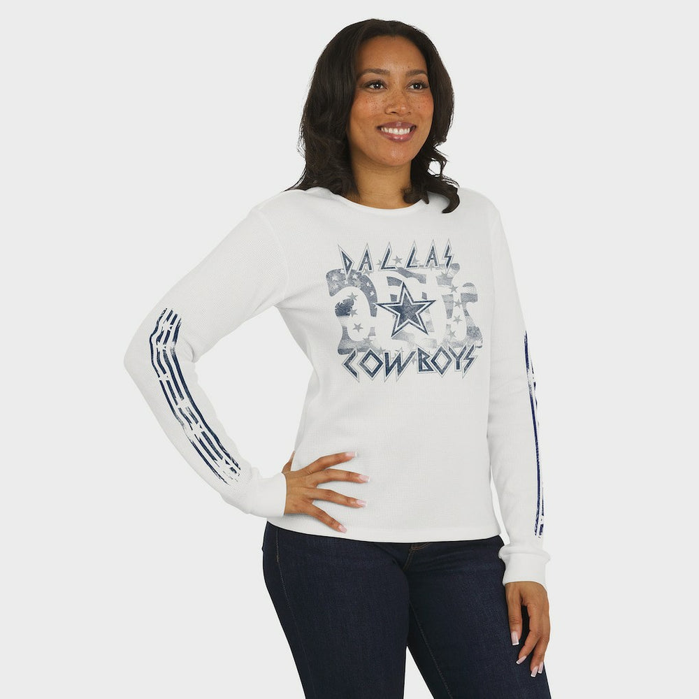 Dallas Cowboys WEAR by Erin Andrews Women's Graphic Waffle Long-Sleeve T-Shirt White