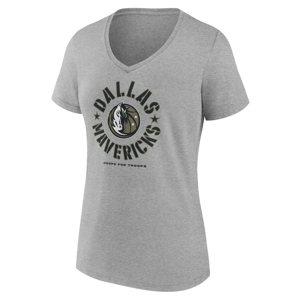 Dallas Mavericks Women's Hoops for Troops V-Neck T-Shirt Heather Gray