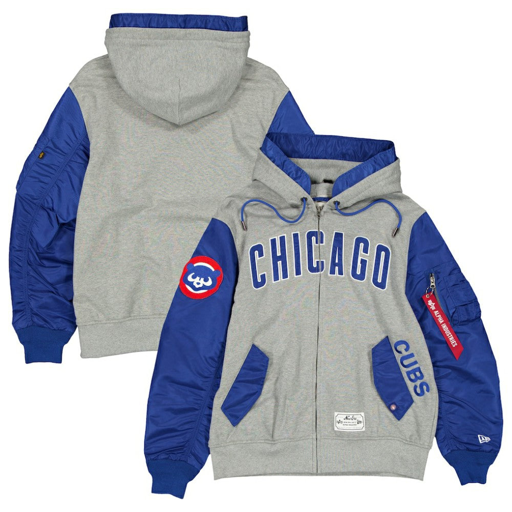 Chicago Cubs New Era x Alpha Industries Full-Zip Hoodie Jacket - Heather Gray/Royal - New Era on Sale