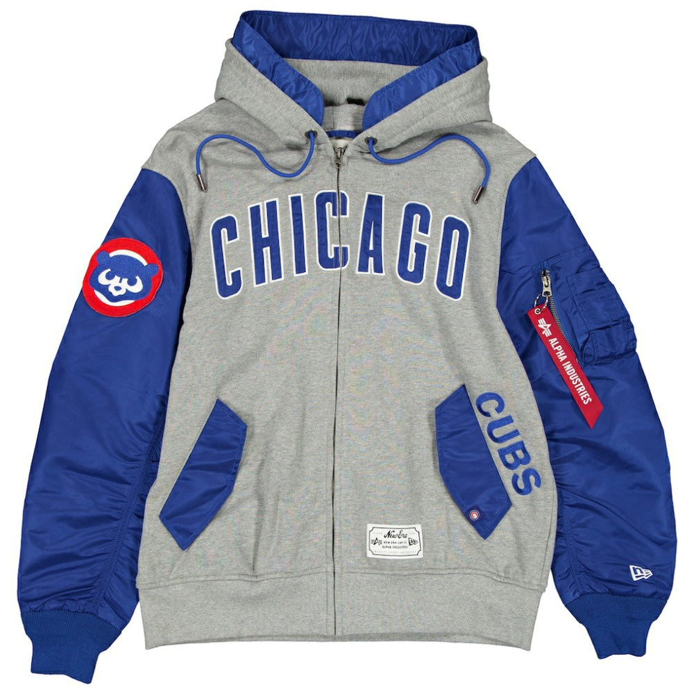 Chicago Cubs New Era x Alpha Industries Full-Zip Hoodie Jacket - Heather Gray/Royal - New Era on Sale