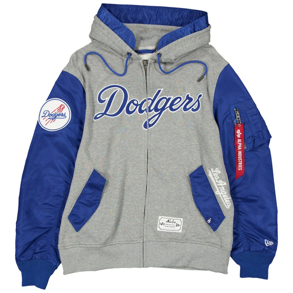 Los Angeles Dodgers New Era x Alpha Industries Full-Zip Hoodie Jacket - Heather Gray/Royal - New Era Lifestyle