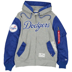 Los Angeles Dodgers New Era x Alpha Industries Full-Zip Hoodie Jacket - Heather Gray/Royal - New Era Lifestyle