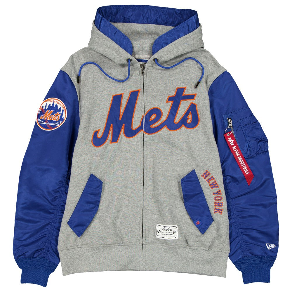 New York Mets New Era x Alpha Industries Full-Zip Hoodie Jacket - Heather Gray/Royal - New Era on Sale