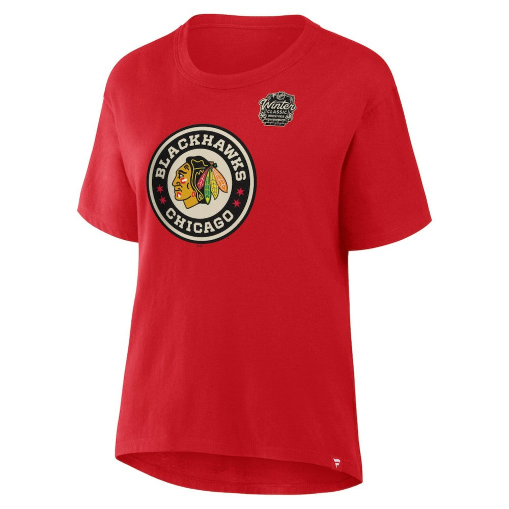 Chicago Blackhawks Fanatics Women's 2025 Winter Classic Primary Logo T-Shirt - Athletic Red - NHL 202530596