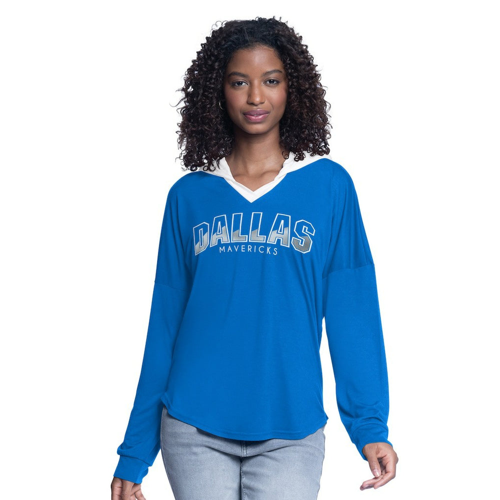 Dallas Mavericks G-III 4Her by Carl Banks Women's Bench Player Oversized Long Sleeve Hooded Top Blue