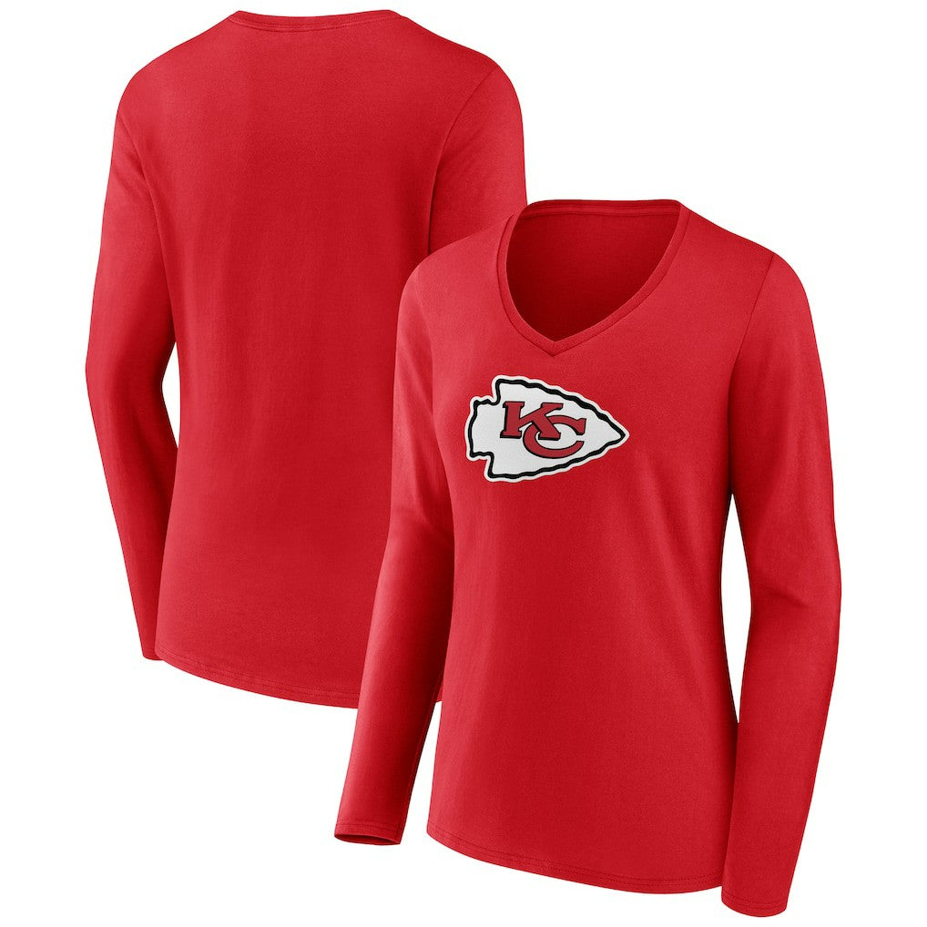 Kansas City Chiefs Women's Primary Logo Long Sleeve V-Neck T-Shirt Red
