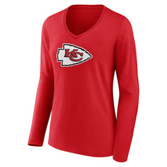Kansas City Chiefs Women's Primary Logo Long Sleeve V-Neck T-Shirt Red