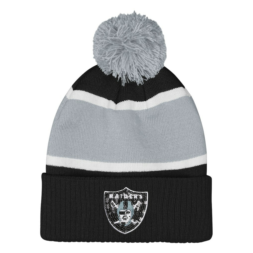 Las Vegas Raiders Outerstuff Girls Let's Play Cuffed Knit Hat with Pom Black
