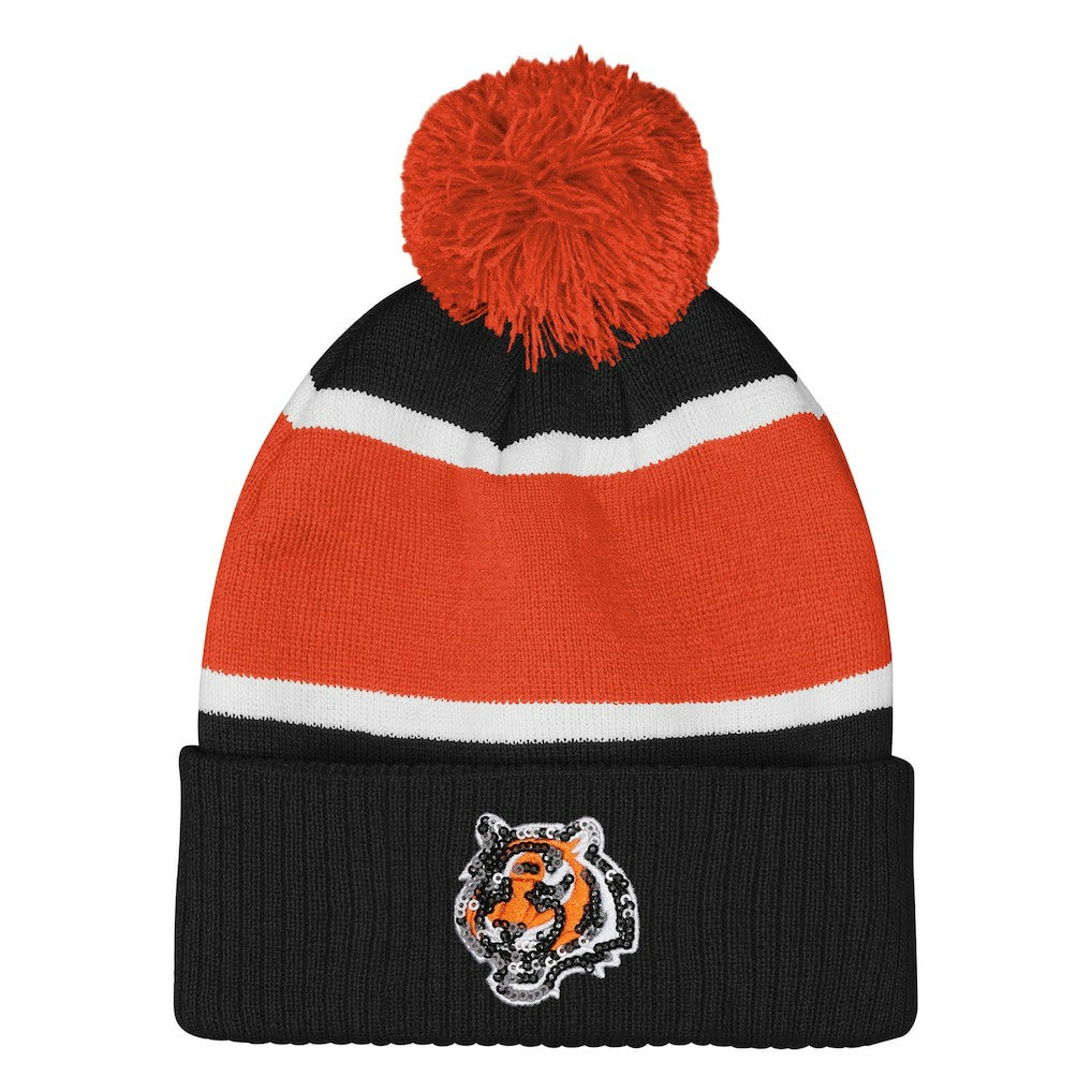 Cincinnati Bengals Outerstuff Girls Let's Play Cuffed Knit Hat with Pom Black