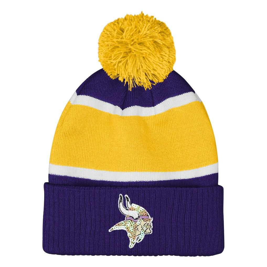 Minnesota Vikings Outerstuff Girls Let's Play Cuffed Knit Hat with Pom Purple
