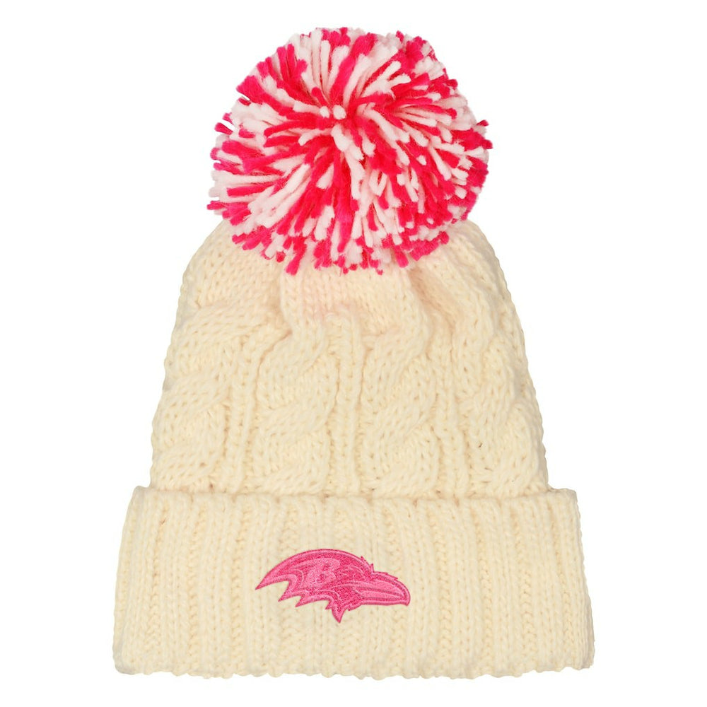 Baltimore Ravens Outerstuff Girls Cable Cuffed Knit Hat with Pom White