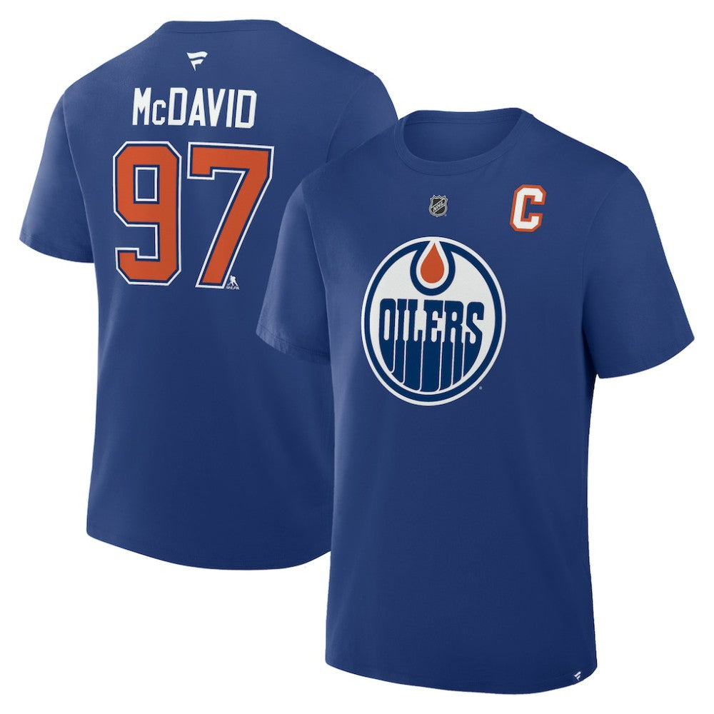 Connor McDavid Edmonton Oilers Fanatics Authentic Stack Name & Number T-Shirt - Royal - NHL 202539689