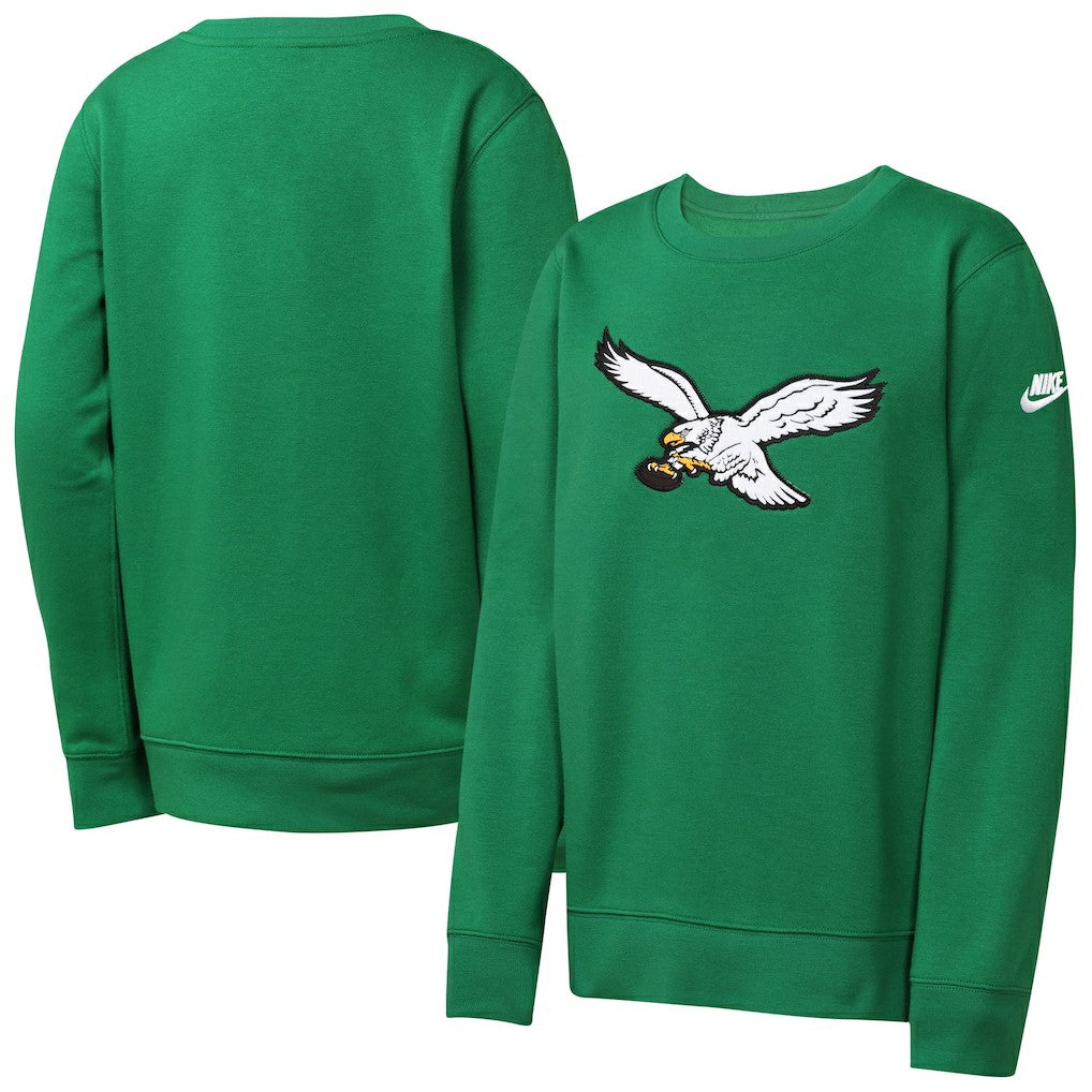 Nike Philadelphia Eagles Youth Rewind Essential Pullover Crewneck Sweatshirt Kelly Green