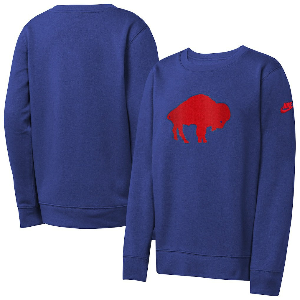 Nike Buffalo Bills Youth Rewind Essential Pullover Crewneck Sweatshirt Royal