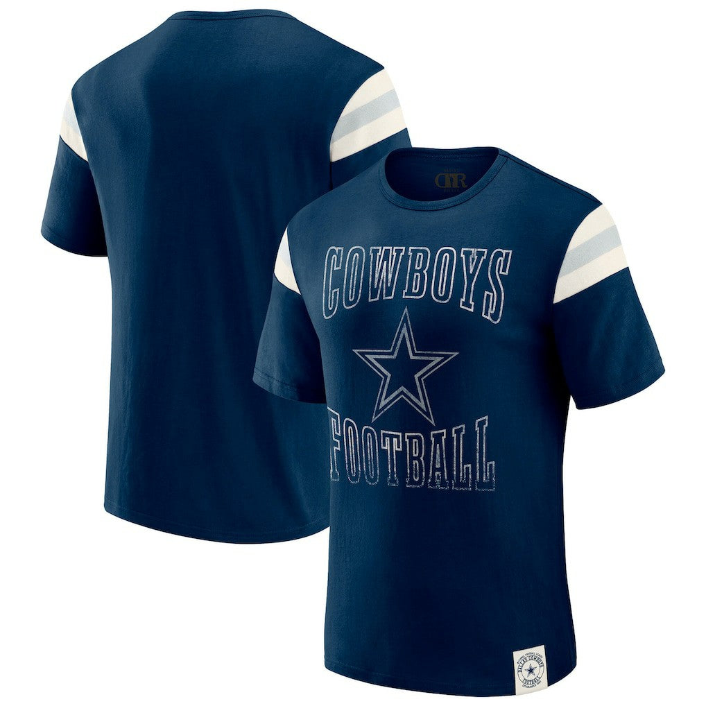 Fanatics Dallas Cowboys Darius Rucker Collection Distressed Throwback Shoulder Stripe T-Shirt Navy